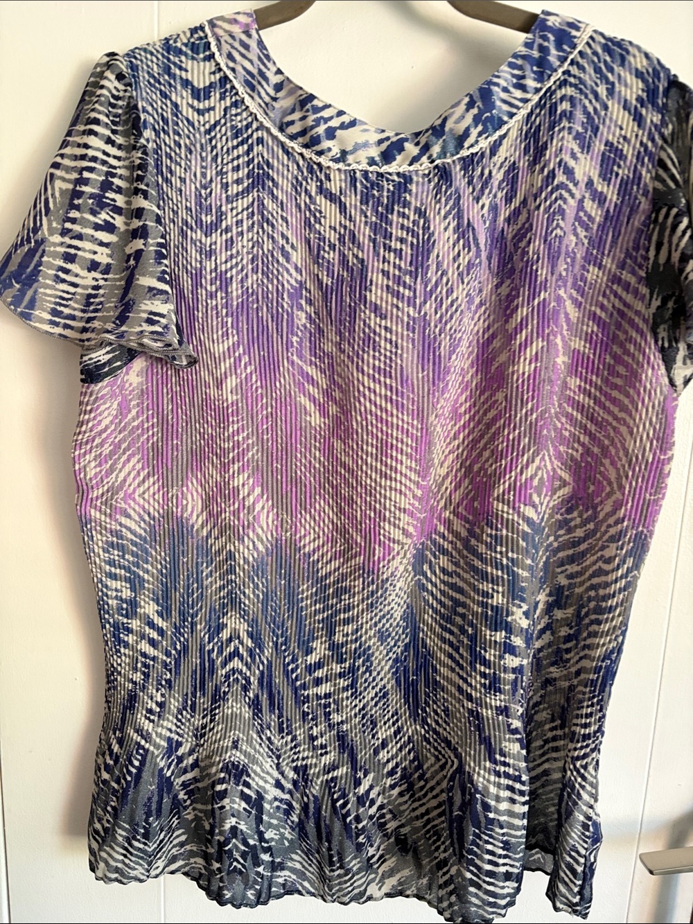 Cato Purple and Blue Crinkled Button-Front Blouse - Picture 4 of 7